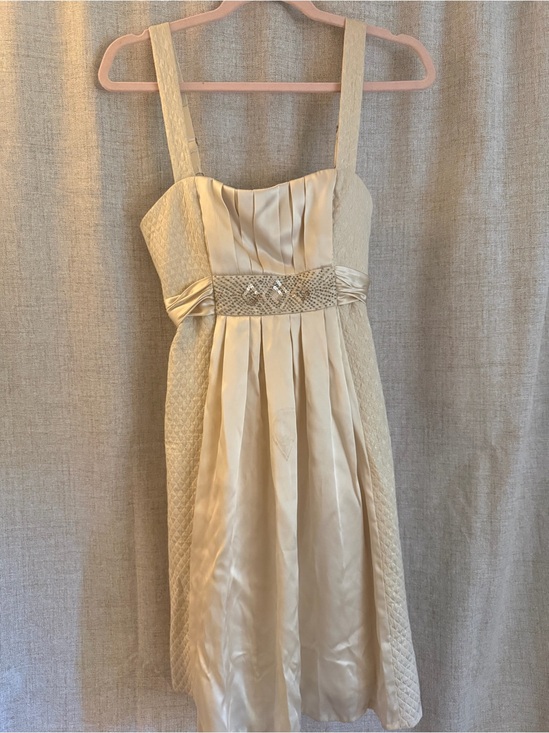 BCBGMaxAzria Dresses & Skirts - Silk BCBGMaxAzria Ivory Satin Pleated Dress with Beaded Waistband